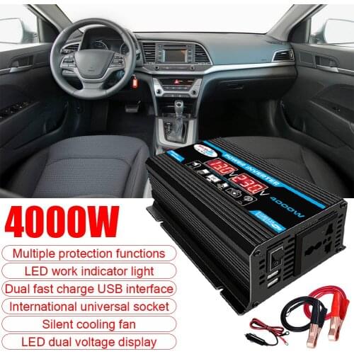 LCD Display Car Power Inverter Converter Charger 4000W 12V to 220V/110V Dual USB Voltage Transformer Modified