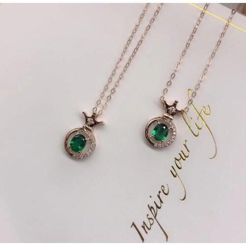AZJ Solid 18K Rose Gold Nature Green Emerald Pendant for Women Fine Women Birthdays Presents