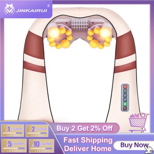 JinKaiRui 12 Massage Balls U Shape Electric Shiatsu Kneading Back Neck Shoulder Body 4D Infrared Heating Massager Car Home Relax