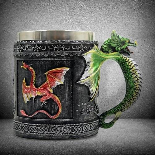 600ml Wood Skull Dragon Style Beer Cup Simulation Mug Double Wall Drinking Mug Metal Insulated Bar Drinking Cup Tableware Decor