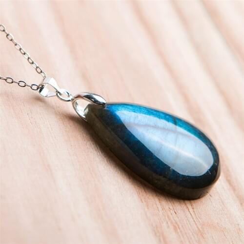 Precious Strong Blue Lights Natural Labradorite Gems Stone Crystal Water Drop Bead Necklace Charm Pendant 36x23x10mm