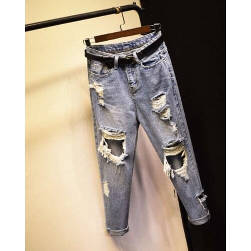 Streetwear High Waist Women Fashion Jeans Woman Girls Women Harem Pants Trousers Retro Casual Denim Bagge Ripped Mom Jeans C7648