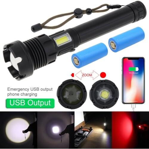 SecurityIng Tactical Hunting Flashlight 7 Modes Light Rechargeable USB Zoomable LED with Micro Charging +Two 26650 Batteries