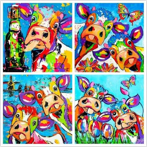 Hot 21 style cartoon watercolor 5d diy diamond painting color cow animal icon full square diamond embroidery 3d wall sticker