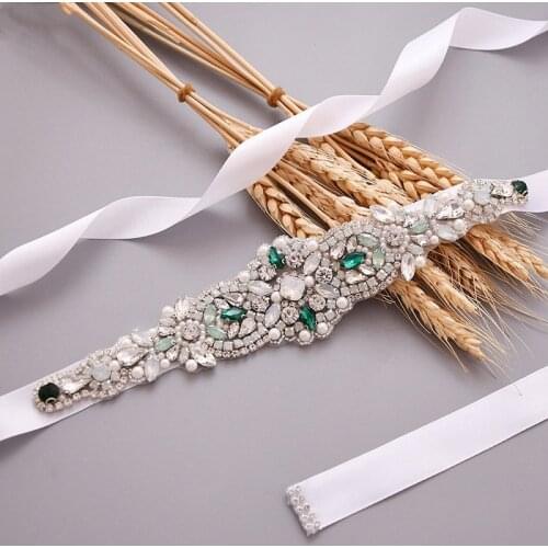Handmade Crystal Rhinestone Wedding Bridal Belts With Ribbons For Bridal Dress robe demoiselle d honneur femme