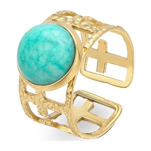 Stainless Steel Turquoises Rings Adjustable Geometry Golden Finger Rings For Women Boho Trinket Fashion Jewelry Accessories Gift