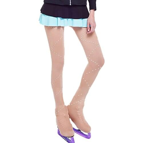 Child Skating Tight Footed Tights Long Socks Stockings with Rhinestones for