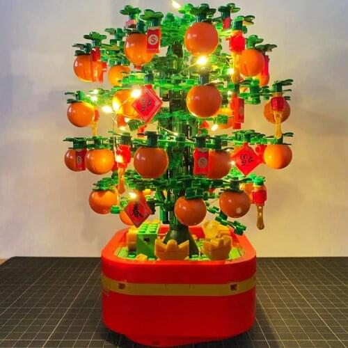 SEMBO Block Chinese New Year Orange Tree Building Blocks With Light Christmas Tree 3D Modle Bricks Music Box Toys For Boys Gift