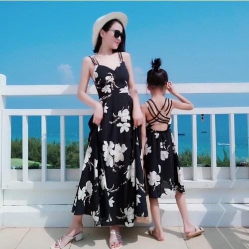 Summer Tank Mother Daughter Dresses Family Look Mommy and Me Matching Clothes Flower Mom Mum Baby Women Girl Long Dress CL281