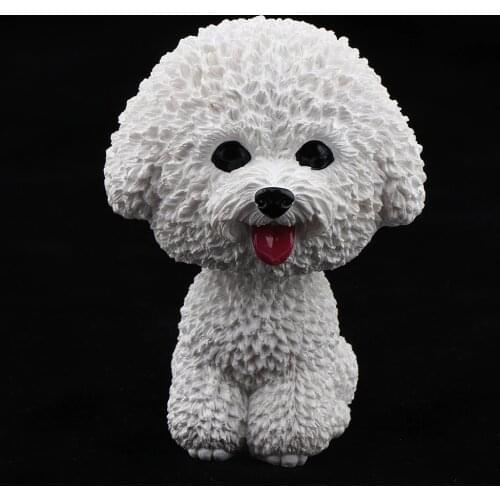 Cute Bobble Head Dogs for Cars Dashboards Auto, Mini Animal Figures, Home Office Desktop Decoration - Bichon Frise