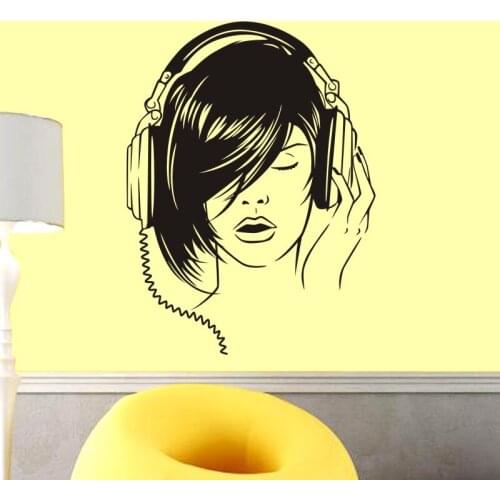 Music Zone Girl Wall Sticker Headset Rock Decor Kids Room Home Decoration Posters Vinyl Music Car Decal