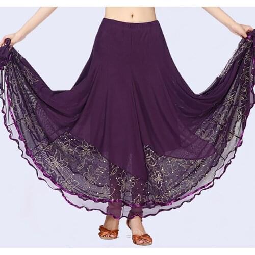 New Flamenco Skirt For Women Gypsy Style Lace High Waist Big Swing Dress Modern Standard Waltz Competition Dance Costumes