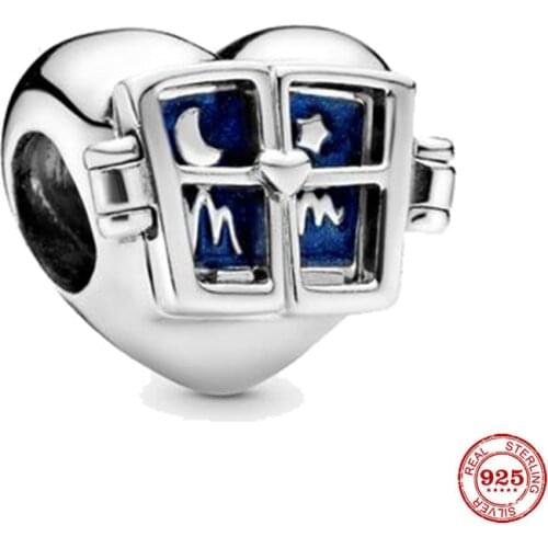 New 925 Sterling Silver Bead Moon Star Window of Mind Heart Charm ​DIY fine beads Fit Original Pandora Charms Bracelet Jewelry