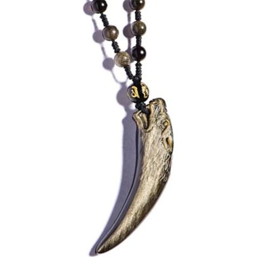 Genuine Natural Gold Obsidian Stone Necklace Fashion Women Trendy Spike Shaped Pendant Cool Men Unique Stone Pendant Necklace