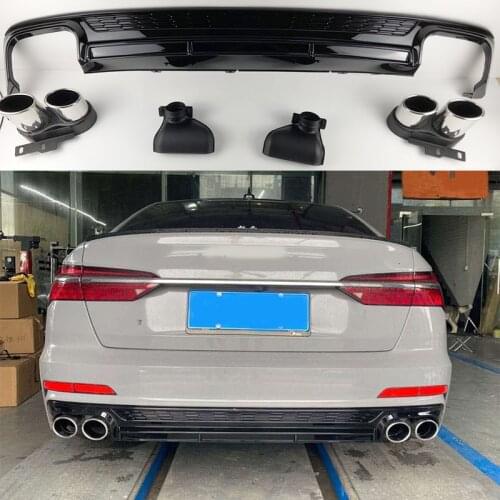 Fit for Audi A6 S6 Sline C8 2019 2020 2021 ABS Rear Bumper Lip Spoiler Diffuser Trunk With Exhaust Tips