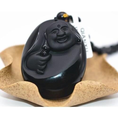 QIANXU Black Obsidian Buddha Necklace Pendant Jade Pendant Jade Jewelry Fine Jewelry