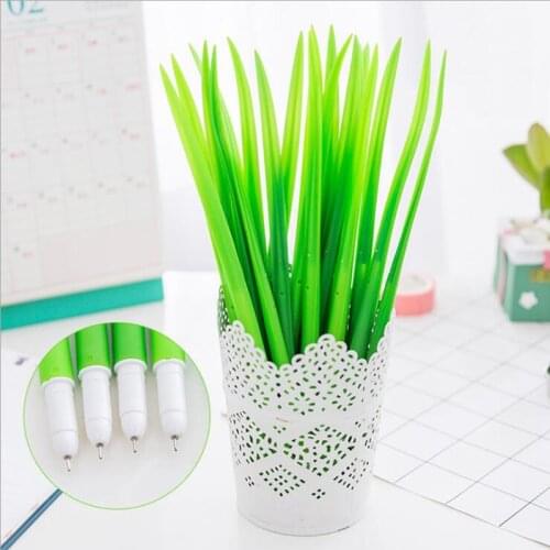 3pcs / More Cute Office Decoration Soft Rubber Plant Flower Pen Design Green Grass Fountain Pen Children Gift Gel Pen