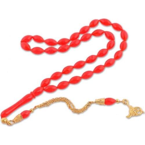 Silver Tuğra Tassels Red Crimping Amber Prayer Beads