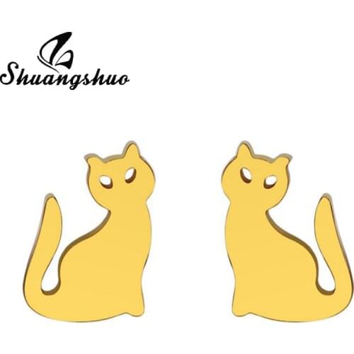 Shuangshuo Trending Styles Cat Stud Earrings Animal Stainless Steel Jewelry Alibaba Express Accessories Earrings