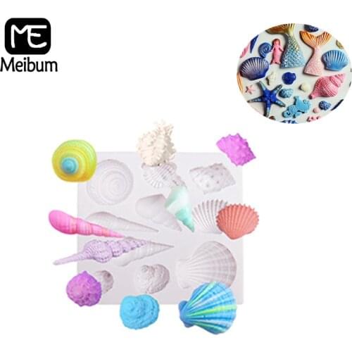 Meibum Ocean Shellfish Theme Silicone Mold Sea Conch Shells Shape Cake Decorating Mould Fondant Chocolate Pastry Baking Tools