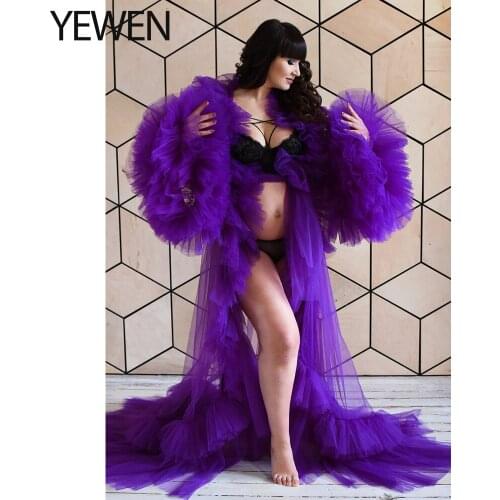 Long Sleeve Tulle Robe Maternity Dress 2021 Sexy See Through Photography Gown for Pregnant Woman Plus Size Vestidos De Fiesta