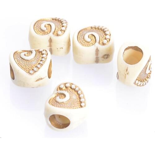 Miasol 100 Pcs Retro Vintage Fluted Corrugated Antique Design Spacers Loose Large Hole Heart Beads For Diy Jewelry Making