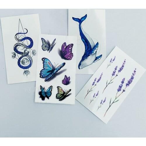 Waterproof Temporary Tattoo Sticker whale butterfly snake lavender flower tatto flash tatoo fake tattoos for women men kid