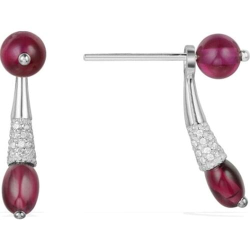 SLJELY Luxury Brand 925 Sterling Silver Cubic Zirconia Candy Stud Earrings with Red Blue Green Stone for Women Fashion Jewelry