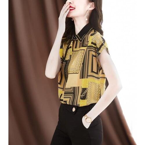 Women Spring Summer Style Chiffon Blouses Shirts Lady Casual Turn-down Collar Short Sleeve Chiffon Blusas Tops ZZ0671