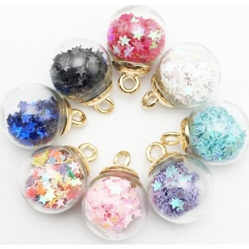 10pcs1.2/1.6cm Colorful Transparent Glass Ball Star Charms Pendant Finding for Hair Jewelry Accessories Earring Charms