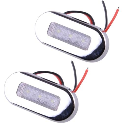 2Pcs 12V DC Marine Boat White 3-LED Courtesy Lights Stair Deck Garden Lamp for Universal Vehicles Trailer Truck Accessories
