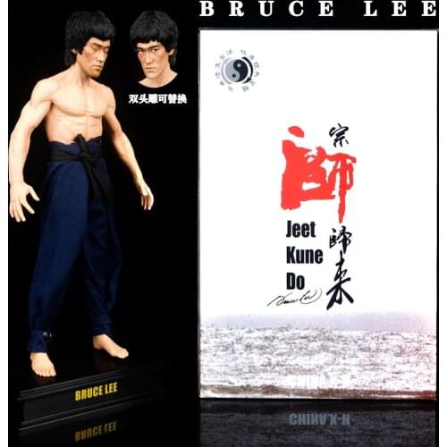 32cm Bruce Lee Commemorative Edition The Return of the Grand Master Double-headed Sculpture Real Clothes PVC Action Figure