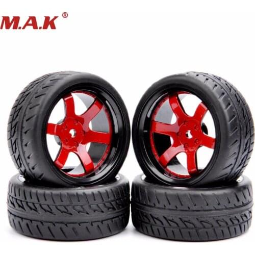 4PCS Rubber Tires & Wheel For HSP HPI RC 1/10 Scale On-Road Street Car D6NKR