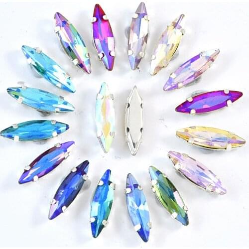 50pcs 4x15mm Long Horse Eye Colorful Glass стразы Sew On Rhinestone Leaf Sew On Claw Rhinestones Wedding Dress B3758