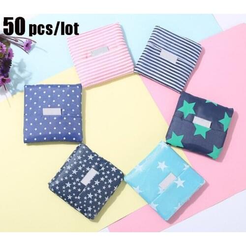 50 pcs/lot Fashion printing foldable green Storage bag Tote Folding pouch handbags Convenient Large-capacity storage bags