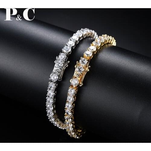 Copper AAA+ Cubic Zirconia Tennis Bracelet Mens Women Bracelets 3mm 4mm 5mm 1 Row Bling Bling Hip hop Jewelry