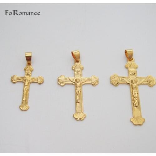3 SIZES YELLOW GOLD PLATED 18INCH WATER WAVE CHAIN PLAIN SURAFCE CROSS PENDANT NECKLACE GREAT GIFT