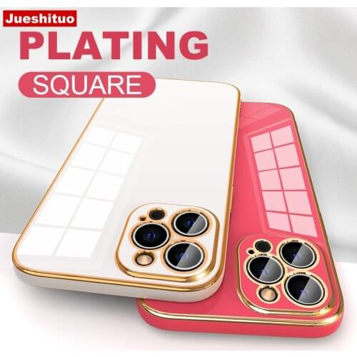 JUESHITUO 6D Plating Square Frame Phone Case For iPhone 12 Pro Max 11 7 8 Plus 12 Mini XS Max X XR SE 2020 Shiny Silicone Coque