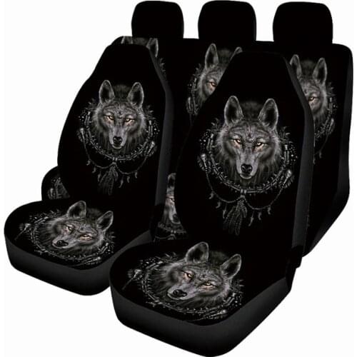 Aimaao Black Dirty Proof Car Seat Covers Bohemian Wolf Print Saddle Blanket Cover for VW Peugeot 206 207 2008 407 307 308