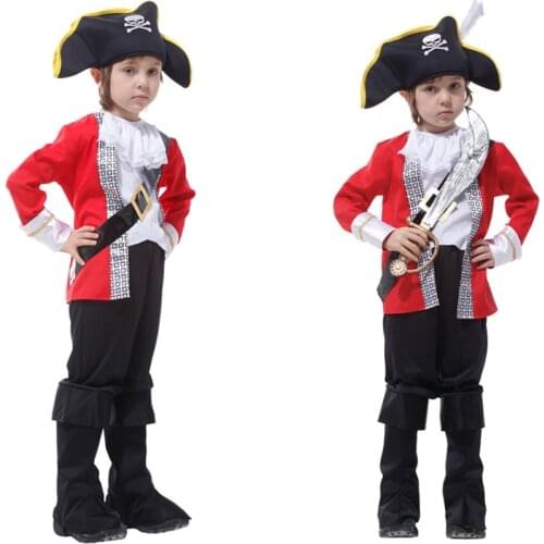 Kids Boys Captain Hook Costumes Halloween Christmas Carnival Masquerade Fancy Dresses Children Caribbean Pirate Cosplay Clothes