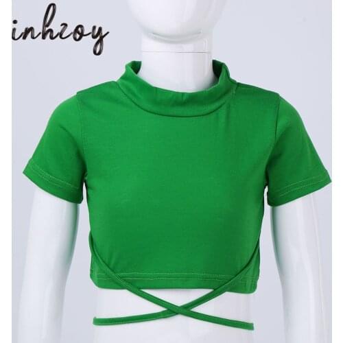 Kids Girls Dance Crop Top Sports Gymnastics Ballet Tops Stage Performance Dance Costume