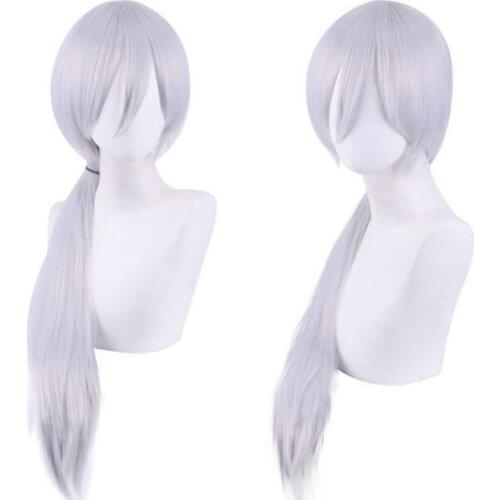 80cm Anime Chainsaw Man Quanxi Silver Grey Long Wig Cosplay Costume Heat Resistant Synthetic Hair Women Wigs