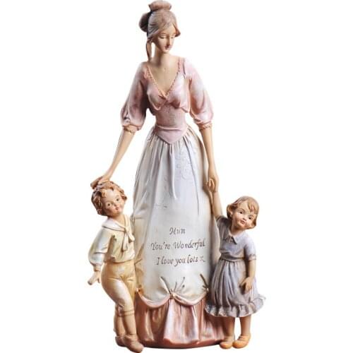 EUROPEAN RETRO RESIN MOTHER CHILD ORNAMENT CRAFT HOME TABLE MOM CHILDREN FIGURINES PEOPLE DECORATION LOVE GIFTS ART R2191