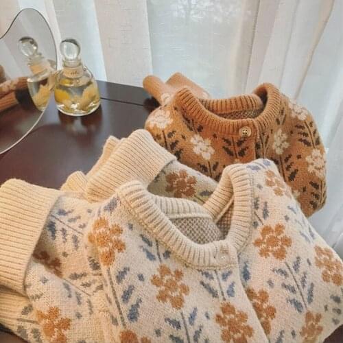 Spring Autumn Women Prairie Chic Flower Raglan Sleeve Floral Harajuku Sweater Knit Cardigan Tops Pull Femme Jumper Thin Clothing