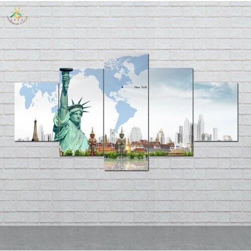 New York Status Map Wall Art HD Prints Canvas Art Painting Modular Picture And Poster Canvas Painting Decoration Home 5 PIECES