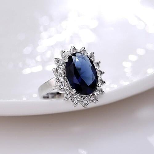 Bohemian Oval Blue Crystal Inlaid Ring Wedding Engagement Womens Ring New Fashion Rhinestone Jewelry Party Accessorie Size 6-10