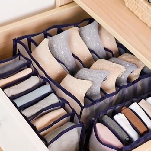 Storage Box, Solid Color Large Capacity Storage Basket Ditty-Bag for Underwear Socks Home Clothing Organizer Beige/Navy