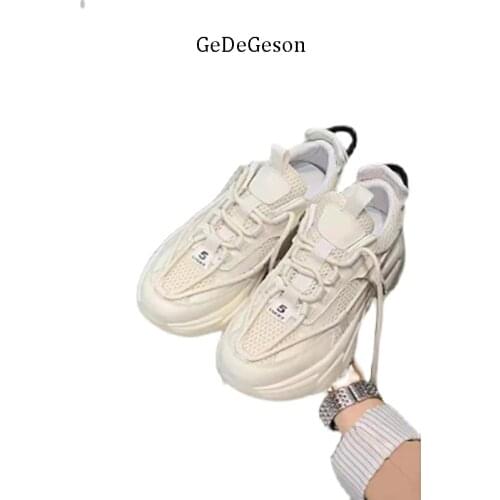 Leather Mesh Top Breathable Daddy Shoes Fashion Casual Womens Shoes Cross-tied No 5 Sports and Daily Wearing