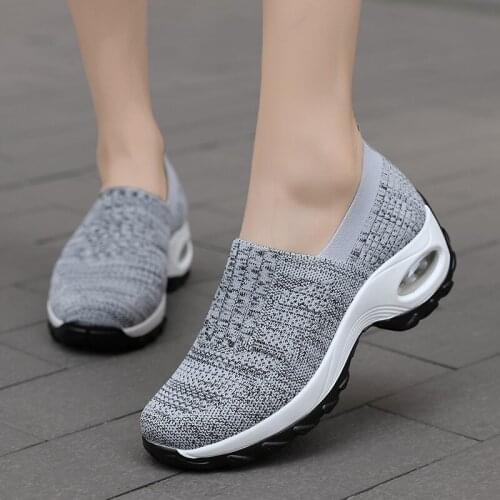 Lucyever Womens Knit Breathable Sneakers Air Cushion Slip on Non-slip Ladies Sports Shoes Woman Comfy Soft Autumn Socks Shoes