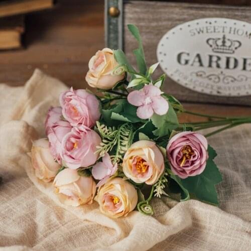 Multicolor Rose Flower Vase for Home Decoration Accessories Fake Daisy Plastic Flowers Wedding Decoration Fake Flowers Cheap